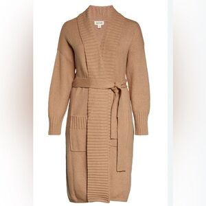 Open Edit Long Tan Belted Cardigan Size Small